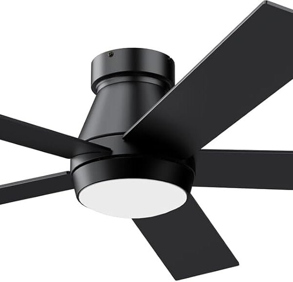 TCL 52 Ceiling Fan with Lights. Black Flush Mount Ceiling Fans with Remote Control. 6 Speeds DC Reversible. Dimmable. Noiseless. Low Profile Ceiling Fans for Bedroom