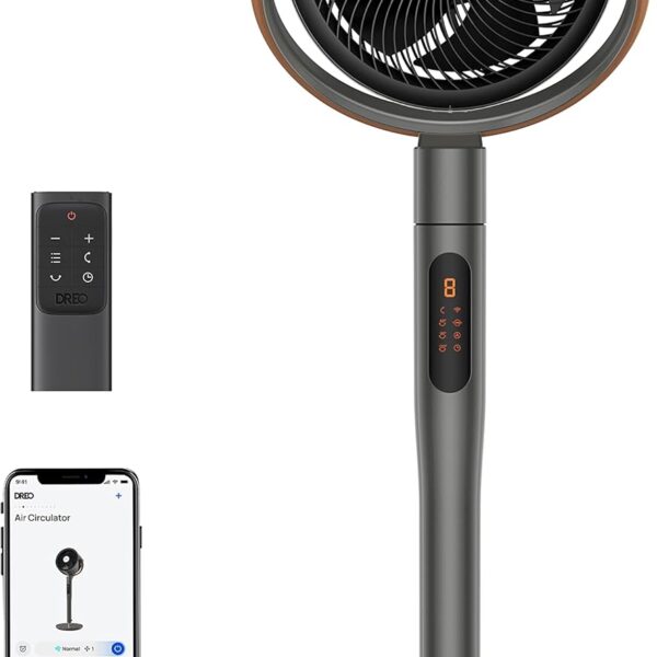 Dreo Pedestal Fan with Remote. PolyFan 513S. 43'' Quiet Standing Fan for Home Bedroom. 120°+105° Smart Oscillating Floor Fans with Wi-Fi/Voice Control. Works with Alexa/Google. 6 Modes. 8 Speeds.Grey