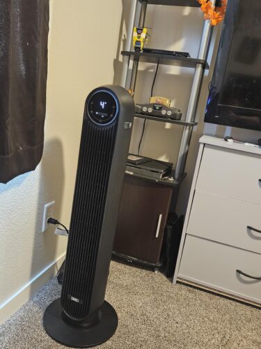 Dreo Tower Fan for Bedroom. 25ft/s Velocity 28dB Quiet Floor Fan. 90?? Oscillating Fans for Indoors with 4 Speeds. 4 Modes. 8H Timer. Bladeless Standing Fan. Black. Nomad One (DR-HTF007) photo review