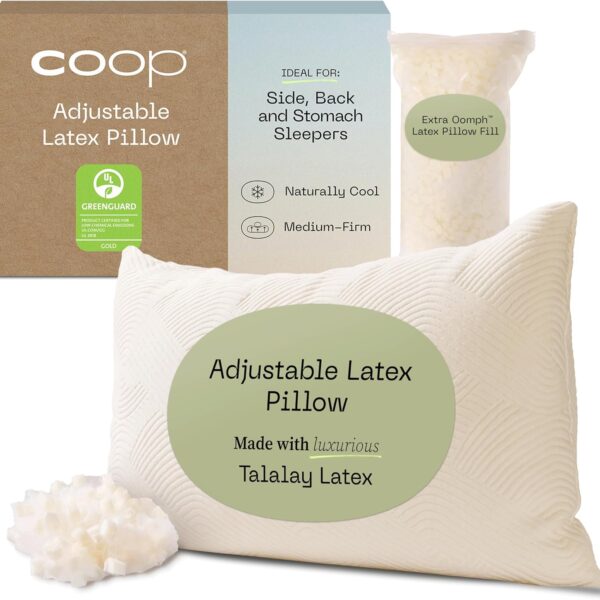 Coop Home Goods Adjustable Latex Pillow Queen. with Talalay Latex & Microfiber Fill. Best Pillows for Sleeping. Naturally Cooling. Eco-Friendly. Medium Firm Pillow for Back. Stomach or Side Sleepers
