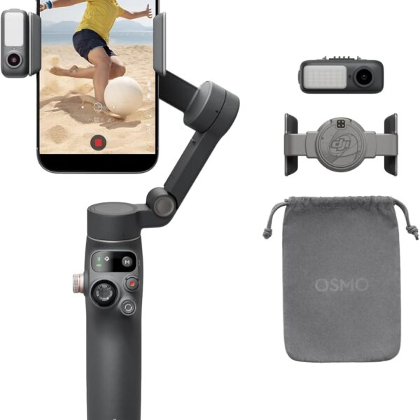 DJI Osmo Mobile 7P Gimbal Stabilizer for iPhone. Android. Native Tracking. Lighting. 3-Axis Phone Gimbal. Quick Launch. One-Tap Edit. Built-in Extension Rod & Tripod. 10hrs Use. Phone Charging