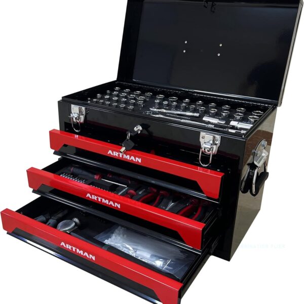 20 four layer steel toolbox. containing 439 parts. equipped with 3 drawers. metal locks to prevent tool loss. and storage trays suitable for water and electricity maintenance scenarios