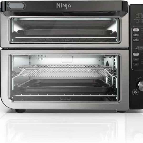 Ninja DCT401 12-in-1 Double Oven with FlexDoor. FlavorSeal & Smart Finish. Rapid Top Convection and Air Fry Bottom . Bake. Roast. Toast. Air Fry. Pizza and More. Stainless Steel