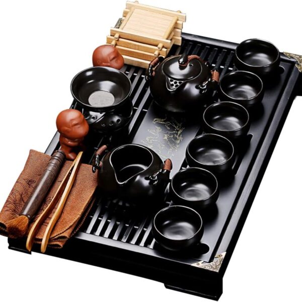 fanquare Chinese Black Ceramic Kung Fu Tea Set With Tea Tray And Small Tea Tools.Porcelain Tea Service