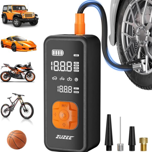 Tire Inflator Portable Air Compressor - 4X Faster Inflation. 150PSI Air Pump for Car Tires with Digital Pressure Gauge/LED Light. 20000mAh Portable Tire Inflator for Car. Moto. Bike. Ball. etc