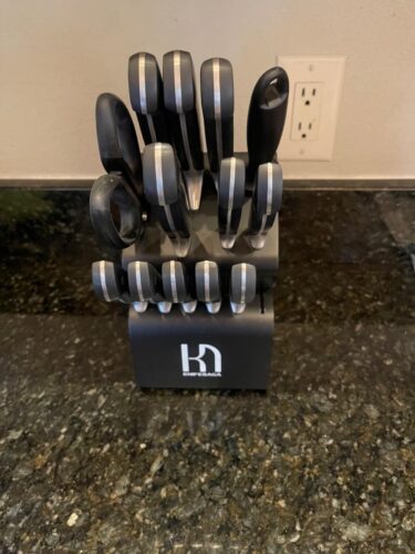 Knife Set. 15 Pcs Kitchen Knife Block Set. Enduring Razor-Sharp Japanese High Carbon Stainless Steel Chef Knife Set with Block and Sharpener. Premium Knives Set for Kitchen. Black Acacia photo review