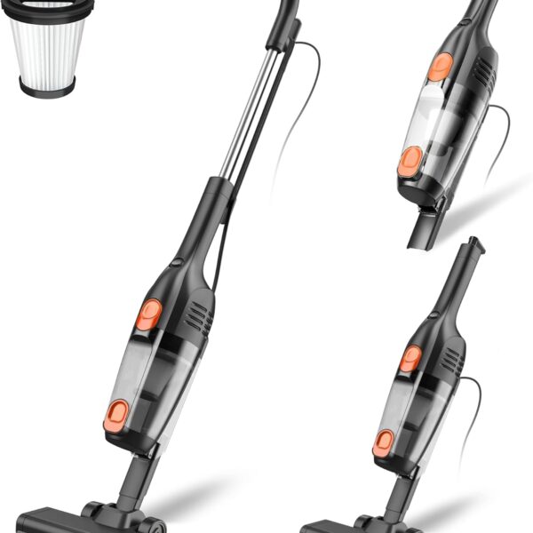 Corded Stick Vacuum Cleaner. 20000pa Powerful Suction Stick Vacuum with 16Ft Cord. 2 in 1 Lightweight Vacuum Cleaner for Hard Floor Pet Hair - Orange