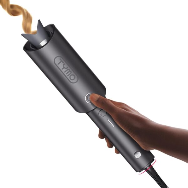 TYMO Automatic Rotating Curling Iron - TYMO CURLPRO Beach Waves Curling Wand. Portable Hair Curler. 500 Million Ionic. Dual Voltage & Lightweight for Travel. Ceramic Coating. 1 Inch. Metallic Gray