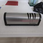 Narcissus Knife Sharpener. Professional 2 Stage Electric Knife Sharpener for Quick Sharpening & Polishing. with Scissors Sharpener and Metal Dust Collection Box. Stainless Steel. Silver photo review