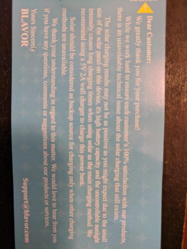 BLAVOR Solar Power Bank 10.000mAh. Portable Wireless Charger. 20W Fast Charging External Battery Pack with USB C for Cell Phones. Solar Panel Charging with Dual Flashlight for Camping photo review