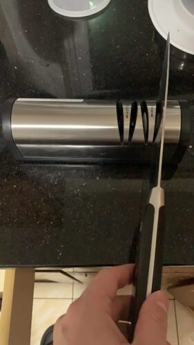 Narcissus Knife Sharpener. Professional 2 Stage Electric Knife Sharpener for Quick Sharpening & Polishing. with Scissors Sharpener and Metal Dust Collection Box. Stainless Steel. Silver photo review