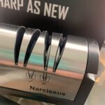Narcissus Knife Sharpener. Professional 2 Stage Electric Knife Sharpener for Quick Sharpening & Polishing. with Scissors Sharpener and Metal Dust Collection Box. Stainless Steel. Silver photo review