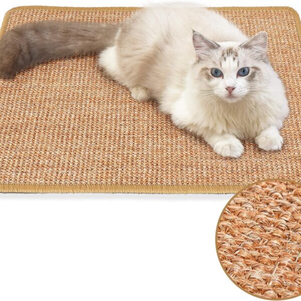 FUKUMARU Cat Scratcher Mat. 23.6 X 15.7 Inch Natural Sisal Cat Scratch Mats. Horizontal Cat Floor Scratching Pad Rug with Sticky Tapes. Protect Couch and Carpets